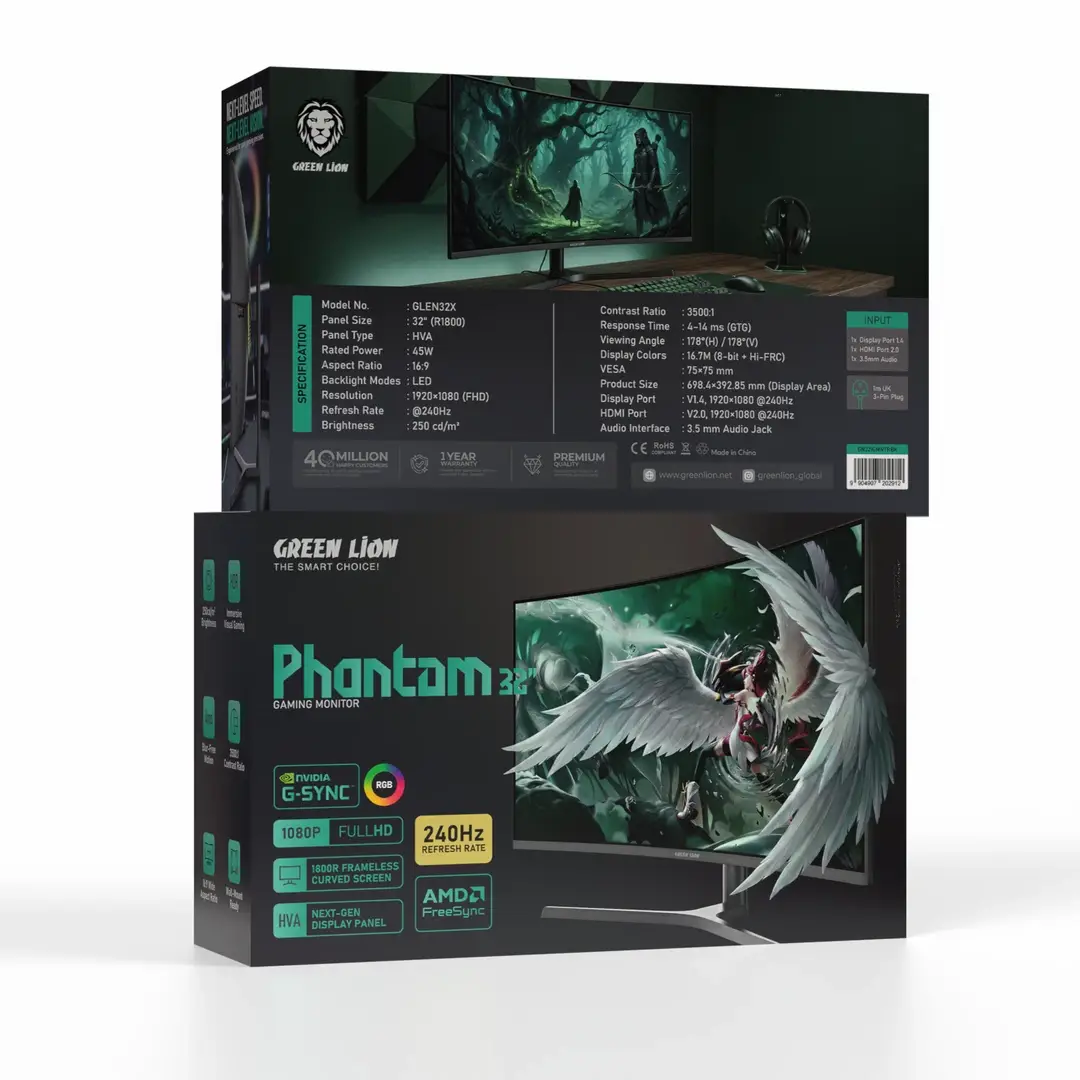 Green Lion Phantom 32" Gaming Monitor - Black - Image 3
