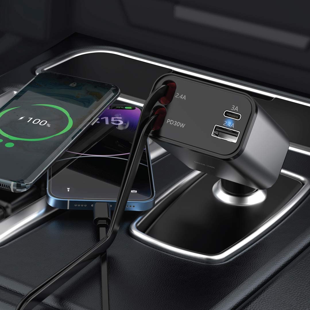Green Lion Retractable 50W Car Charger- Black - Image 3
