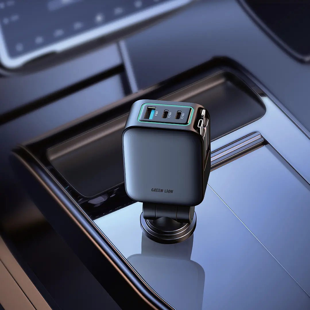 Green Lion Retractable 99W Car Charger - Black - Image 4