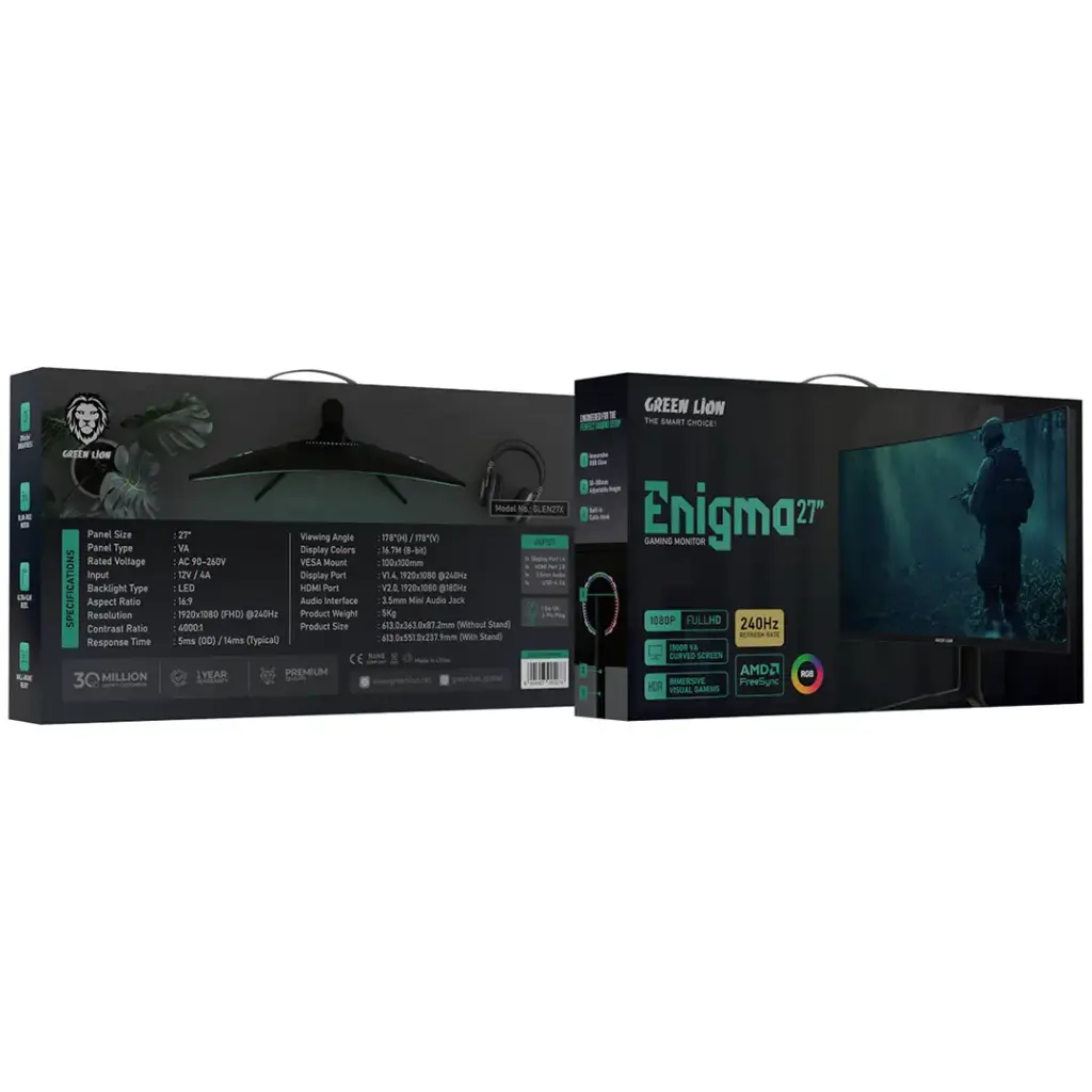 Green Lion Enigma 27" 240Hz Gaming Monitor - Black - Image 4