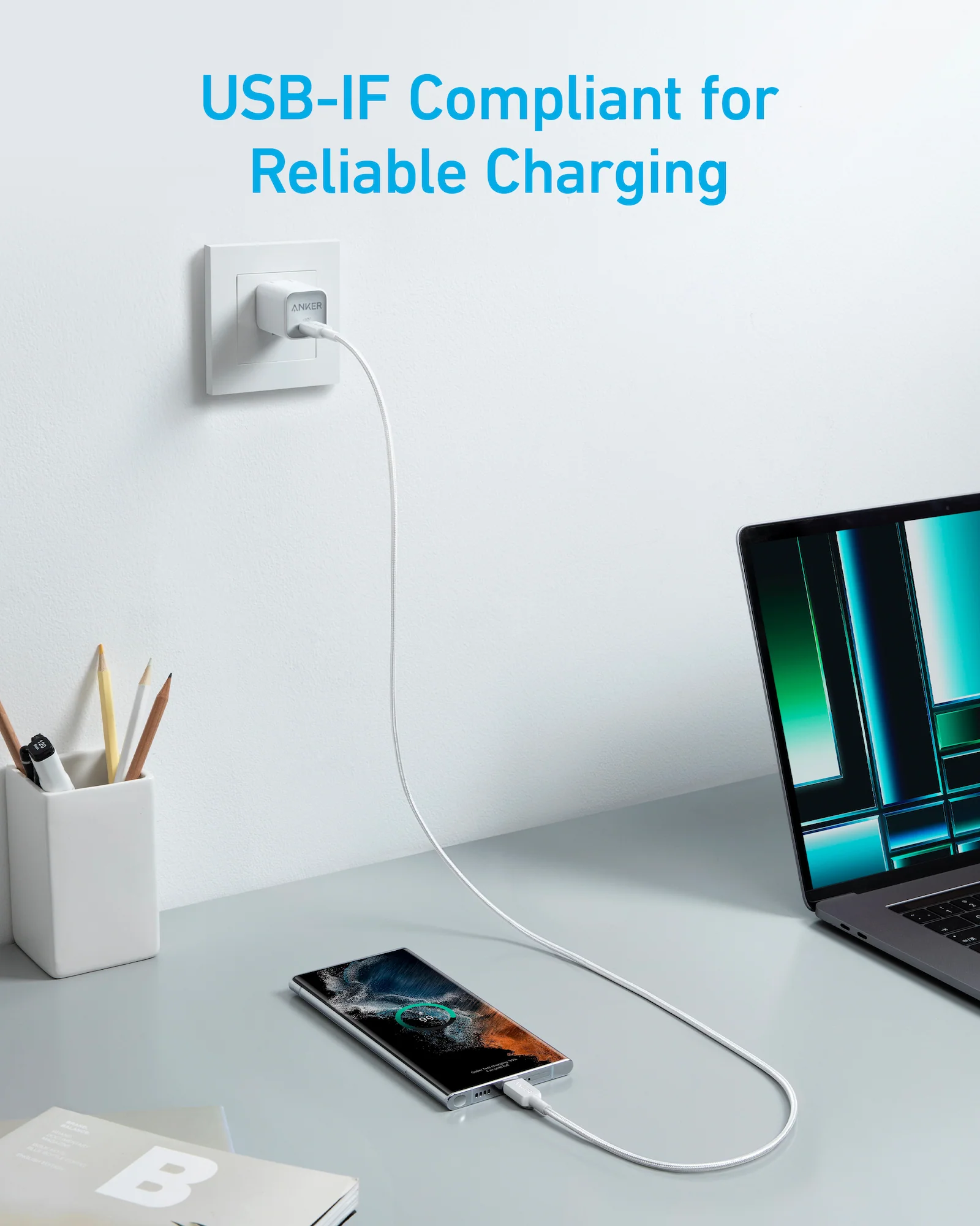 Anker 322 USB-C to USB-C Cable (3ft Braided) - White (A81F5H21) - Image 4