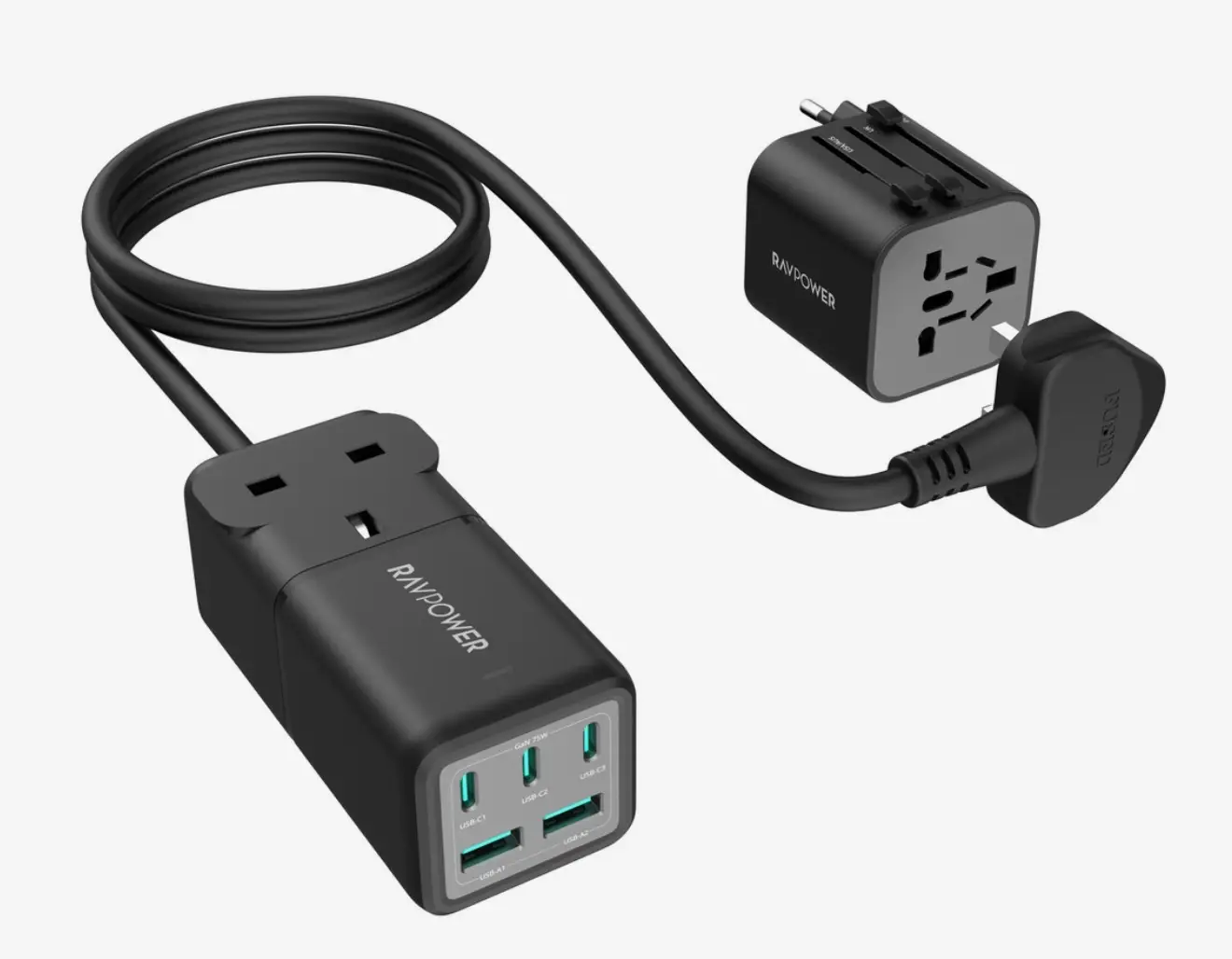RavPower PC1062 PD 75W Desk Charger 3C 2A & Travel Charger Adapter - Black