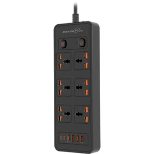 Porodo Blue 6 AC - Dual Switch Power Strip - Black