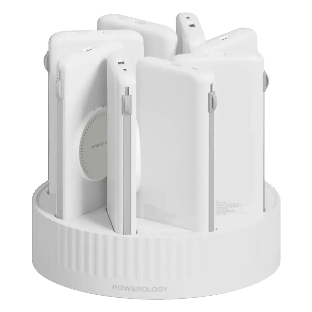 Powerology 8in1 Station 10000mAh PD 120W QC Wireless Power Bank-WHITE