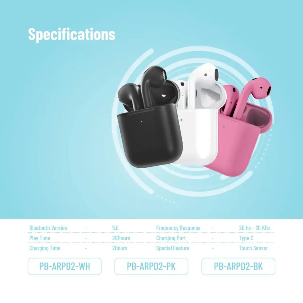 Porodo Blue Deep Bass Wireless Earbuds 2 - Image 2