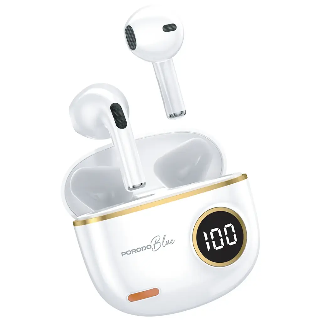 Porodo Blue Pop Tune True Wireless Deep Bass Earbuds - White - Image 3