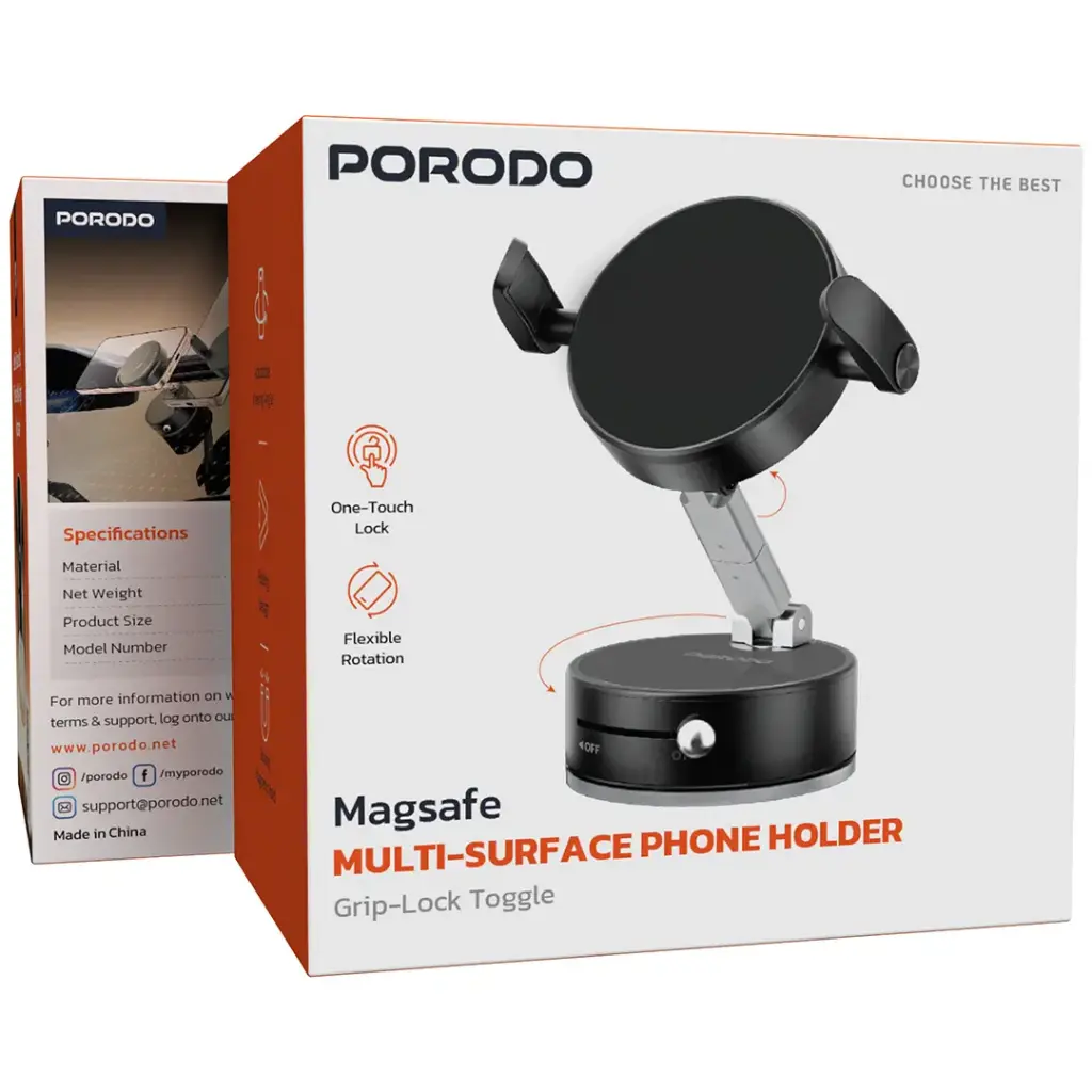 Porodo MagSafe Multi-Surface Phone Holder with Grip-Lock Toggle - Image 2