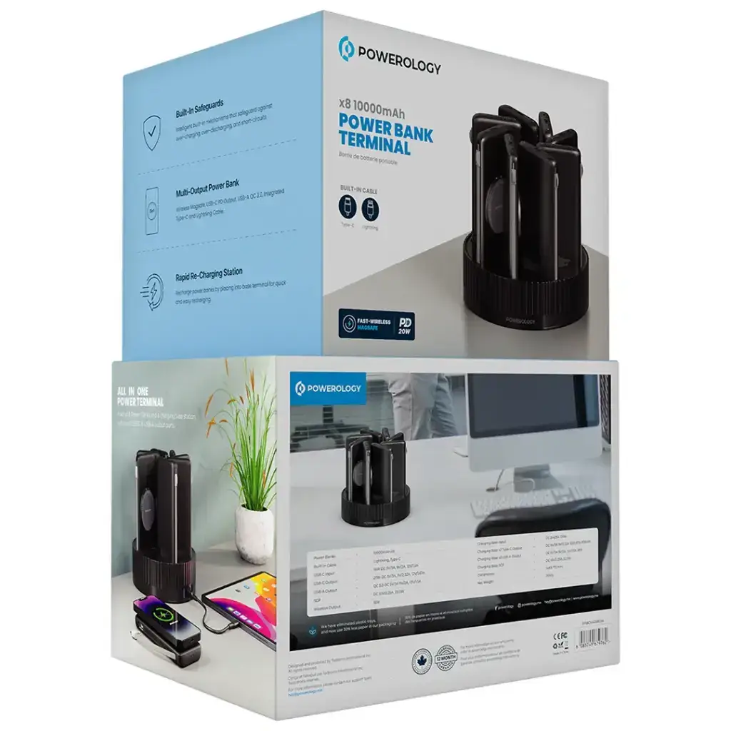 Powerology 8in1 Station 10000mAh PD 120W QC Wireless Power Bank-Black - Image 3