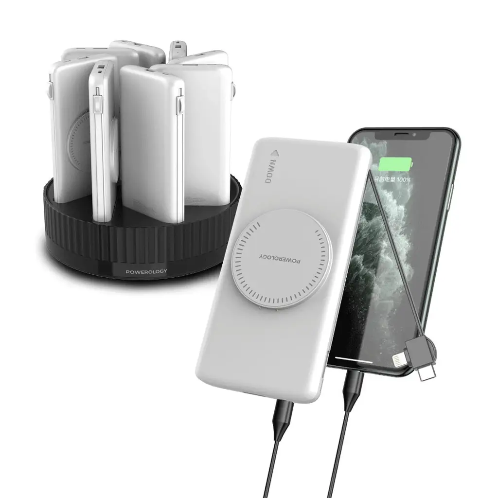 Powerology 8in1 Station 10000mAh PD 120W QC Wireless Power Bank-WHITE - Image 2