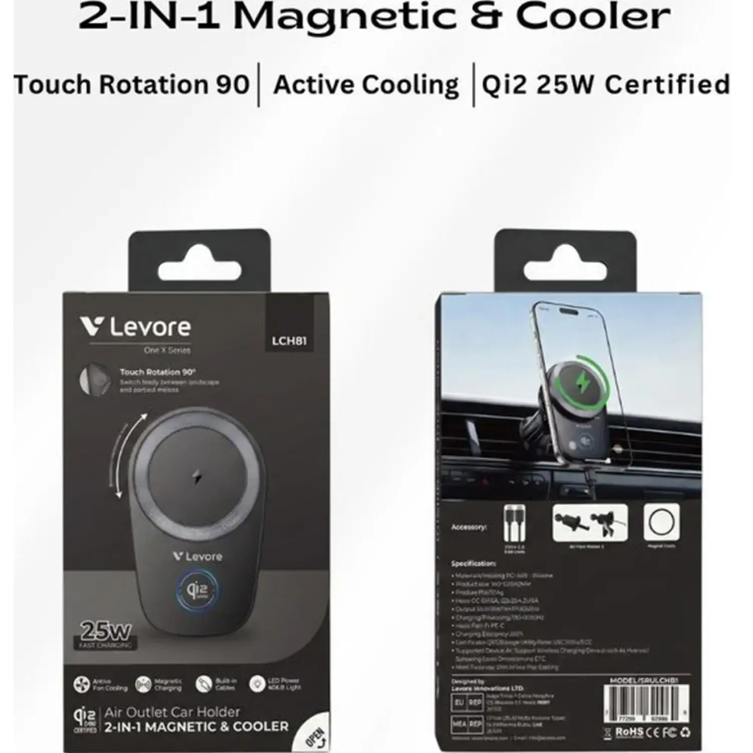 Levore One X Series Magnetic Wireless Charging Car Holder Black – LCH81 - Image 3