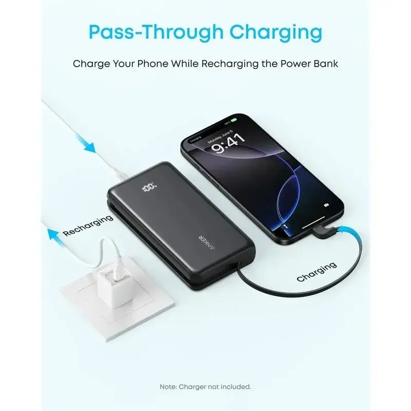 Anker Zolo Power Bank 20000mAh 22.5 Watts Built-in USB-C Cable - Black (ANK-A110EH11) - Image 3