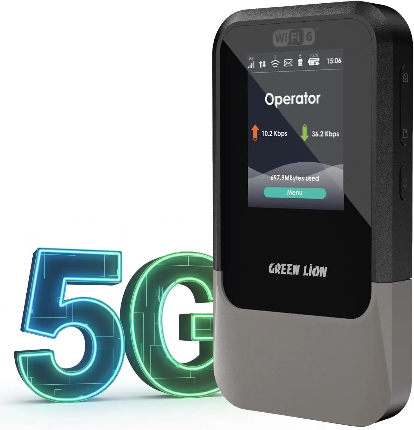 Green Lion 5G/4G MiFi Router, 6 GHz Portable WiFi, ESIM & Nano SIM Card Slot, Pocket-Sized Wi-Fi 6 Wireless