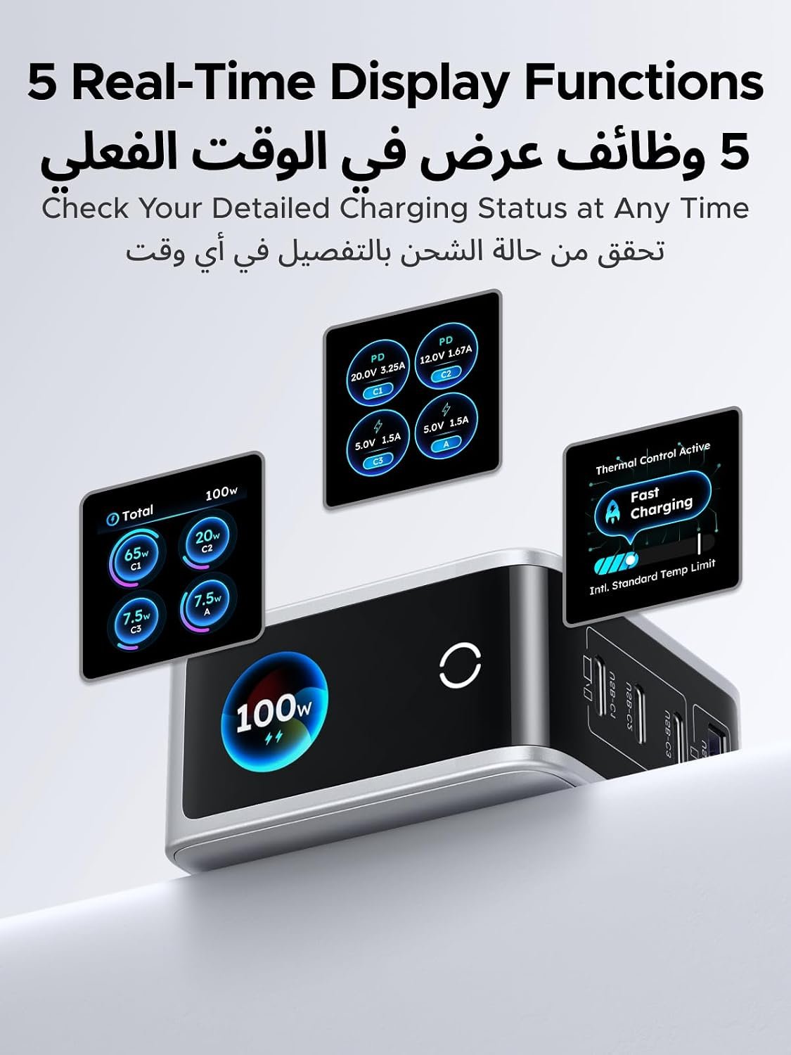 UGREEN Nexode Pro 100W USB Charger Type C with Smart Display, 4 Ports - Image 4