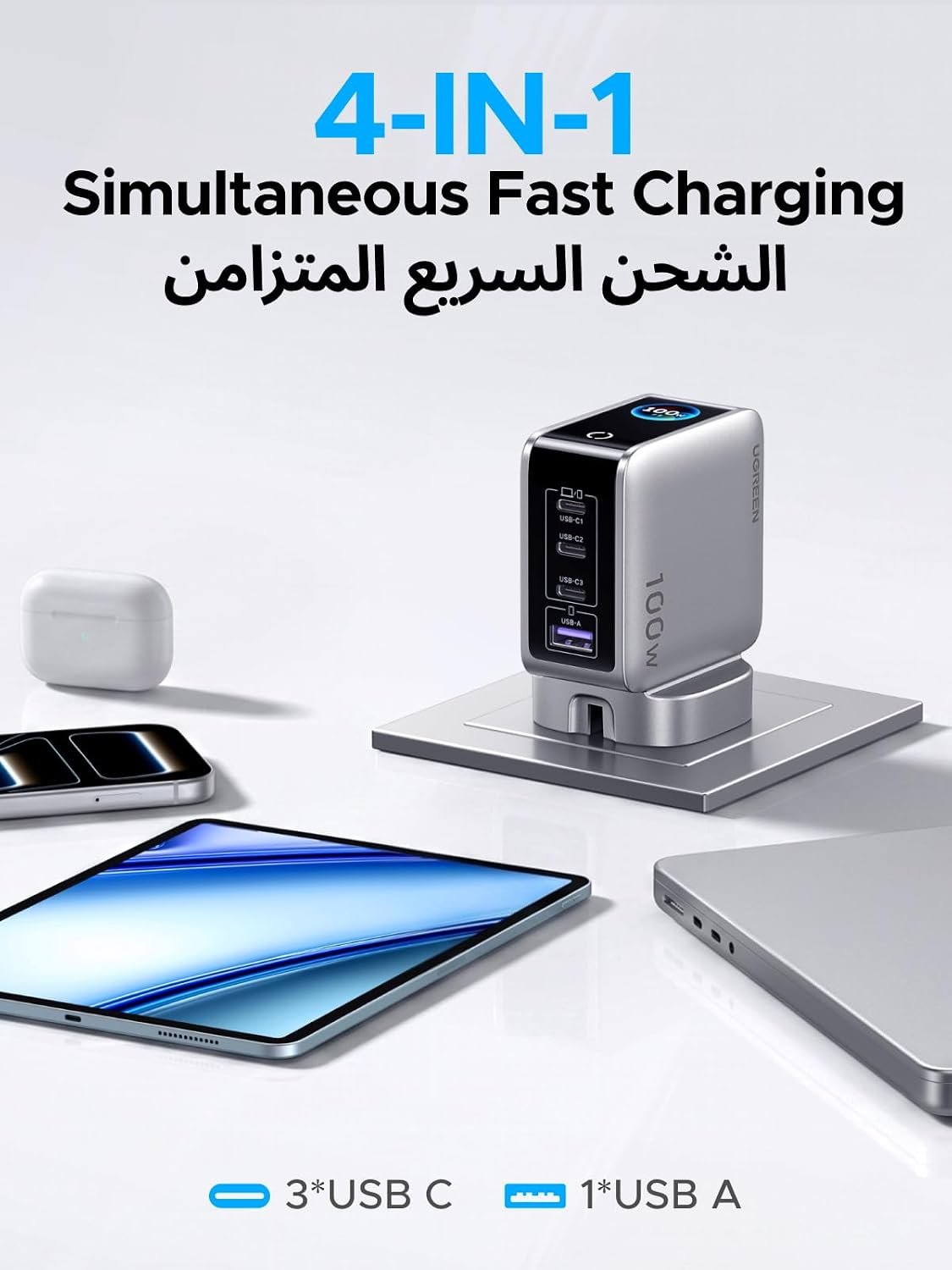 UGREEN Nexode Pro 100W USB Charger Type C with Smart Display, 4 Ports - Image 5
