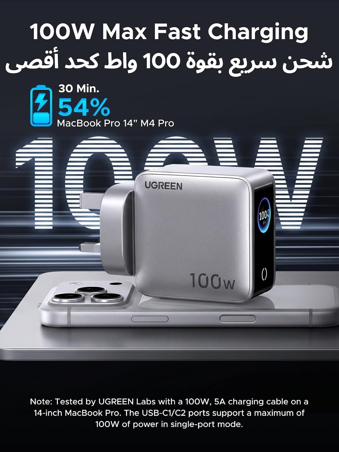 UGREEN Nexode Pro 100W USB Charger Type C with Smart Display, 4 Ports - Image 6