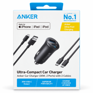 Anker Ultra-Compact Car Charger – 30W, 2 Ports with 2 Cables B2741H11