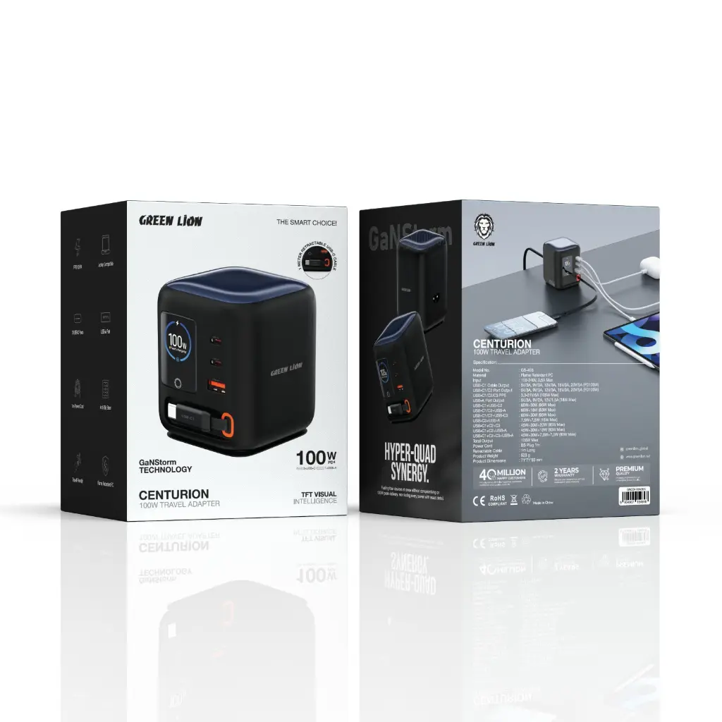 Green Lion Centurion 100W GaN Travel Adapter - Black - Image 4