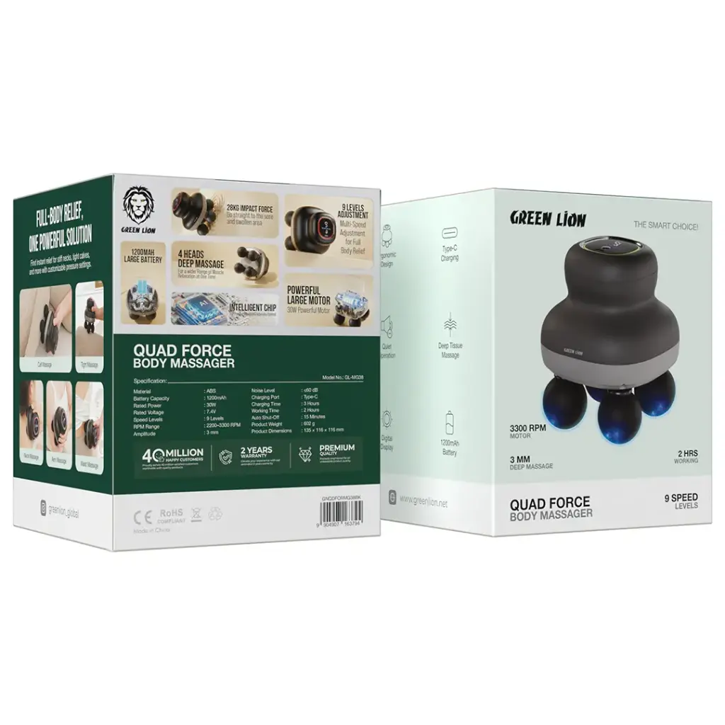 Green Lion Quad Force Body Massager - Black - Image 2