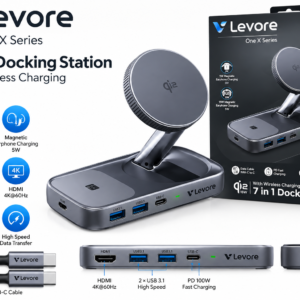 Levore LHC311 7-in-1 Docking Station with Qi2 15W Magnetic Wireless Charging, 100W PD, 4K@60Hz HDMI, USB-C Hub for