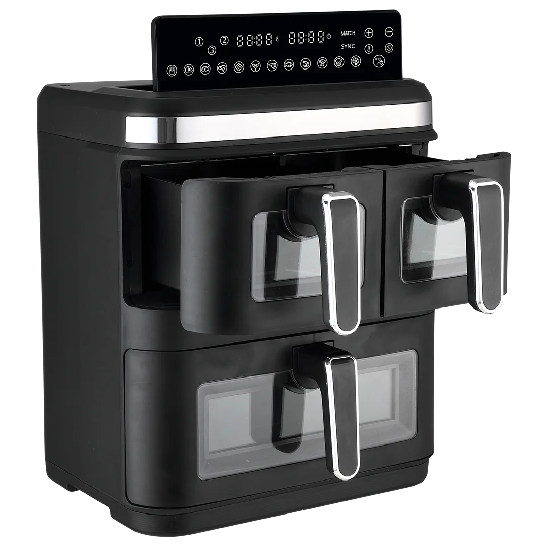 Porodo Lifestyle Crispio Triple Basket Air Fryer, 17L Total Capacity, 3000W, Dual 3.8L Baskets + 9L Oven Zone, 12 Preset Cooking - Image 2