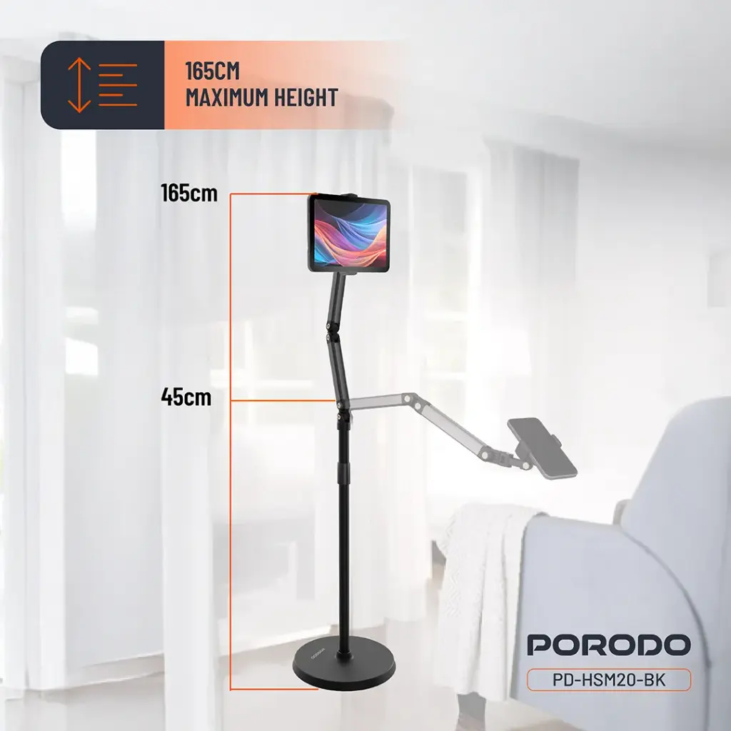 Porodo Phone & Tablet Floor Stand - Black - Image 3