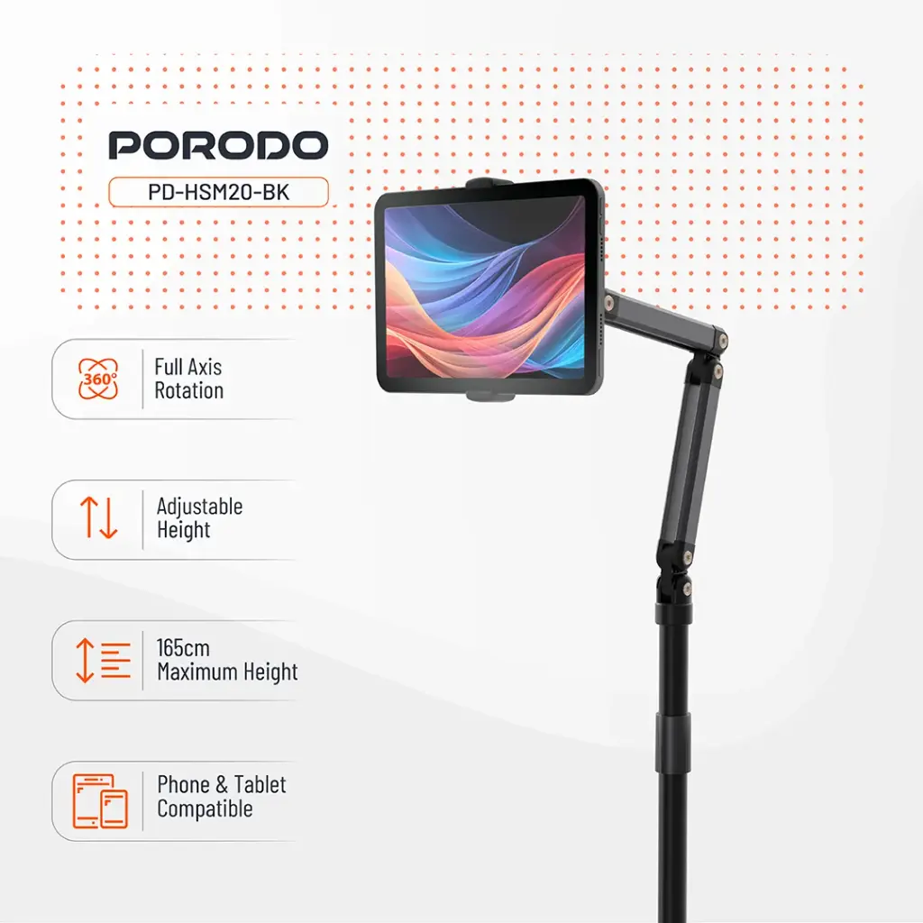 Porodo Phone & Tablet Floor Stand - Black - Image 5