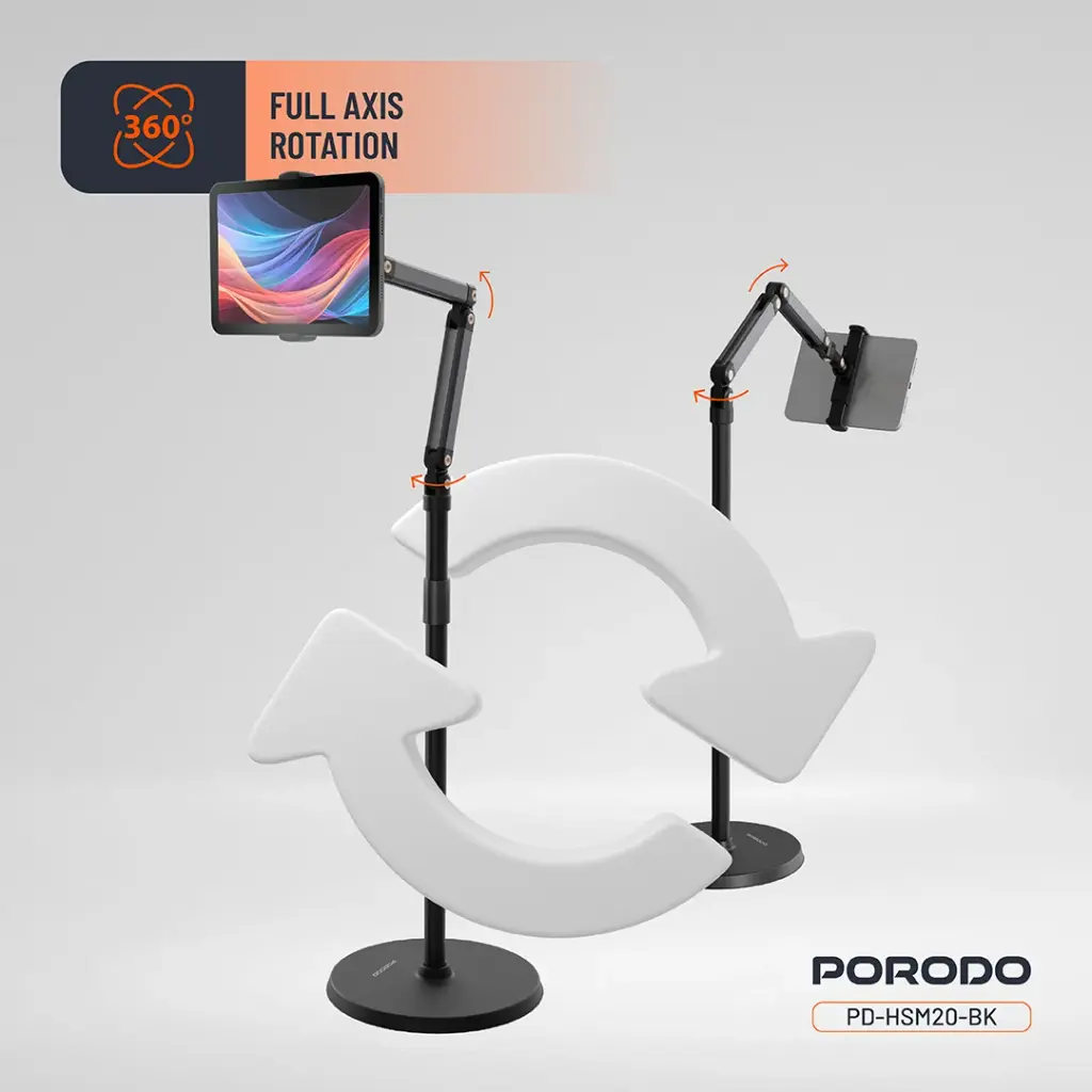 Porodo Phone & Tablet Floor Stand - Black - Image 6