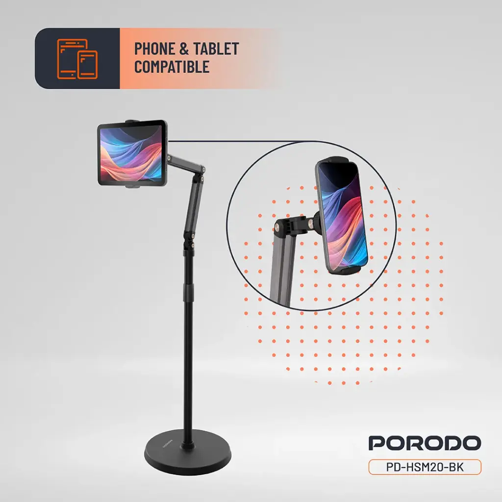 Porodo Phone & Tablet Floor Stand - Black - Image 7
