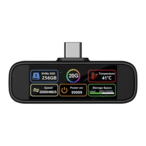 Powerology VaultX 256GB Mini Portable NVMe SSD Drive with 20Gbps High-Speed Data Transfer, 1.65-Inch TFT Real-Time Display